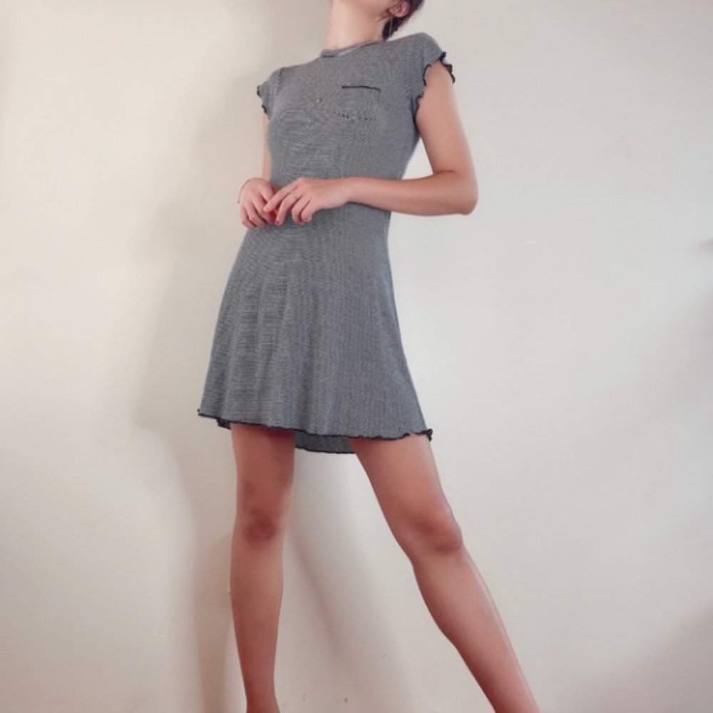 BDG Striped Ruffle Trim Mini Dress